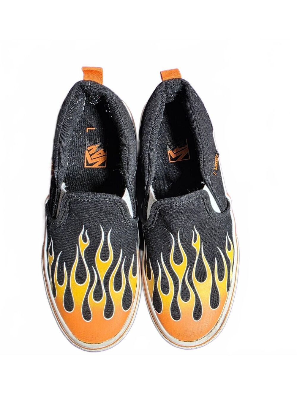 Youth Size 2 Vans Classic Slip-On Flame Print Sneakers